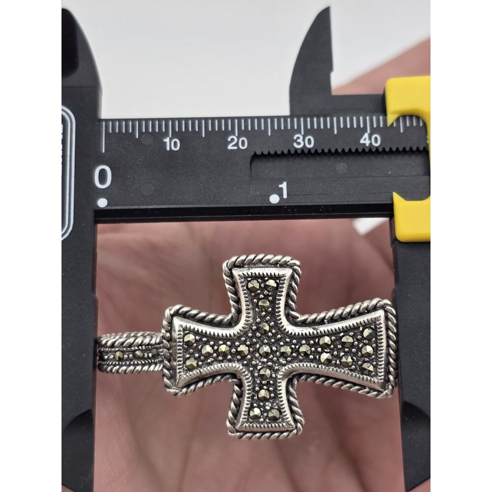 STERLING SILVER 925 Jesus cross pendant marcasite STONES - Picture 11 of 13